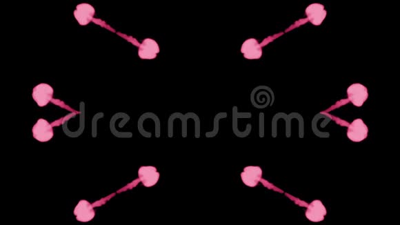 背景如罗夏墨迹测试8荧光的粉红色墨水或烟雾在黑色上缓慢地分离粉红色的水视频的预览图