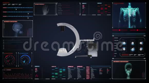 数字显示仪表板中的C臂X射线机扫描仪医学诊断技术视频的预览图