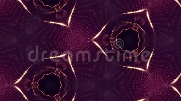 形成细胞的粒子的复杂红色组成三维循环平滑粒子动画与万花筒效果视频的预览图