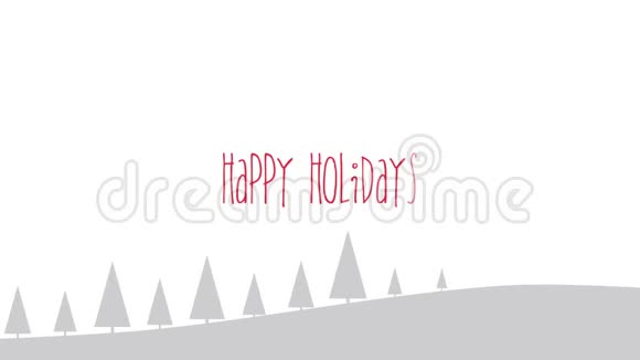 动画特写快乐假期文字山森林和雪景视频的预览图