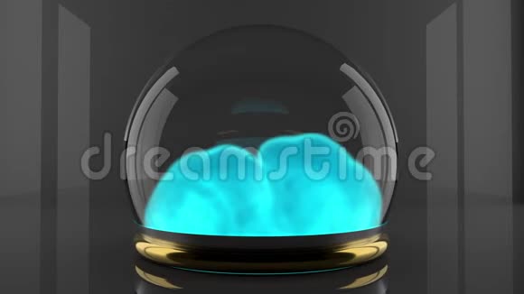 水晶球与油烟颗粒运动玻璃球体内的青色气体液体发光烟雾的设计视频的预览图