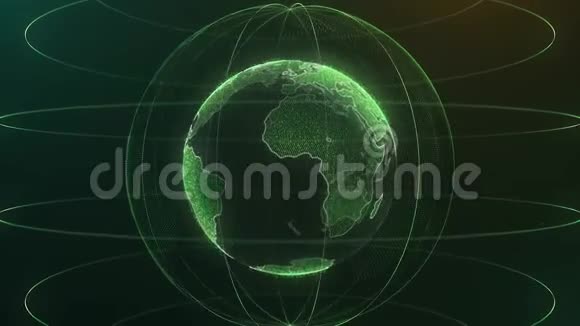 抽象未来派旋转世界地球粒子或小点播的现代技术背景虚拟视频的预览图