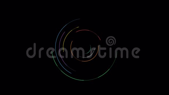 在黑色背景上旋转圆形不同颜色的粒子视频的预览图