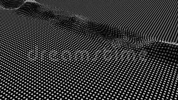 由球体和线框网制成的波纹用闪亮的球体覆盖的移动线框动画涟漪中的波浪视频的预览图