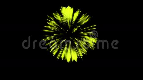 色彩斑斓的单根烟火在夜晚壮观的单一烟花3D渲染黄色版本28视频的预览图