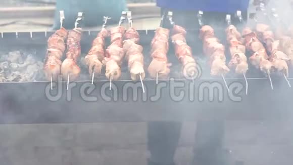 户外烧烤准备烤肉视频的预览图
