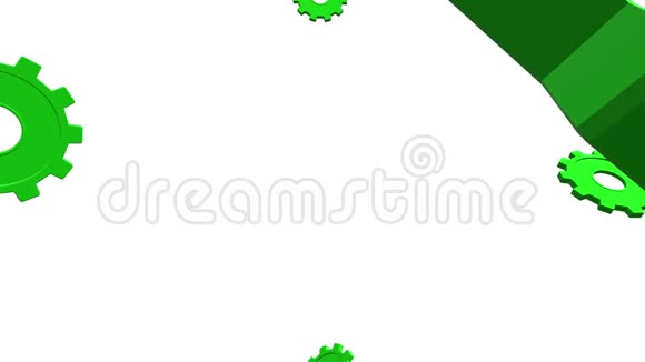 五个绿色齿轮旋转白色背景阿尔法通道视频的预览图