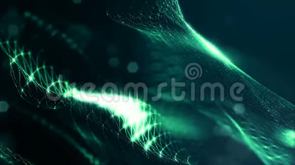 灰色可循环的抽象粒子背景与深度的场发光火花的灯和数字元素波浪视频的预览图