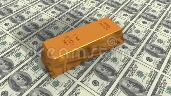 在美元背景上旋转黄金黄金黄金财富锭奢侈品视频的预览图