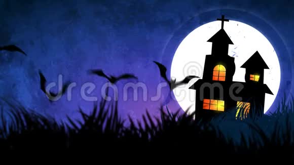 万圣节背景动画的概念斯波基南瓜月亮和蝙蝠和鬼城堡视频的预览图
