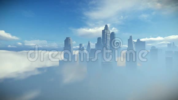 城市天际线对抗蓝天飞越云层视频的预览图