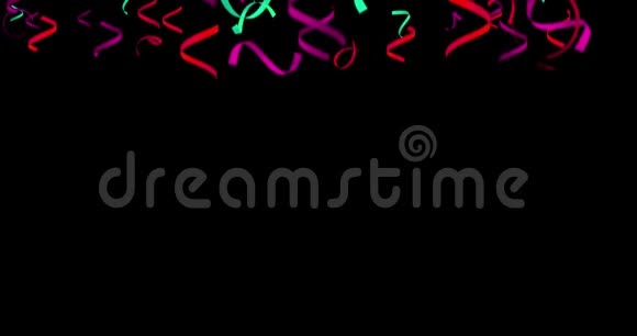 动画彩色下降螺旋纸屑在黑色背景阿尔法频道4k视频的预览图
