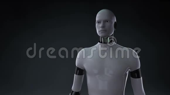 机器人半机器人打开手掌缩放前女性身体和扫描人眼系统蓝色X光视频的预览图