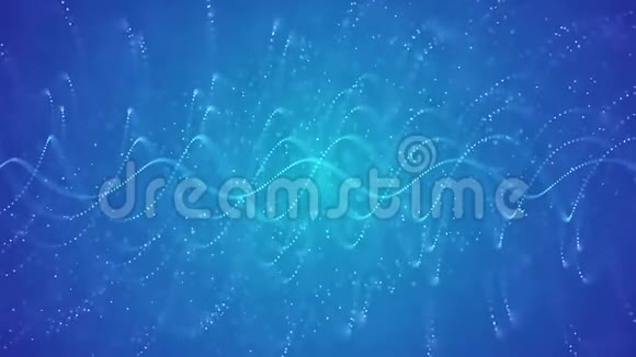 蓝色背景动画上的条纹光线和条纹流动分形白颗粒视频的预览图