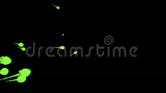 绿色油漆溶解在水中的黑色背景三维渲染体素图形计算机模拟3定型油墨视频的预览图