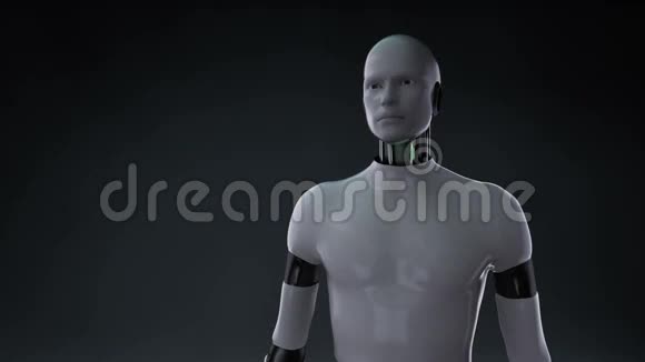 机器人半机器人打开手掌缩放前女性身体和扫描人体血管系统蓝色X光灯视频的预览图