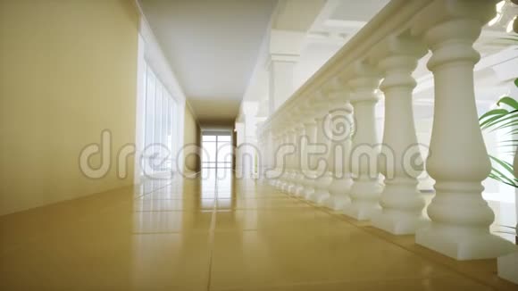 豪华的大型白色大理石阶梯剧院宫殿的大厅现实的4k动画视频的预览图