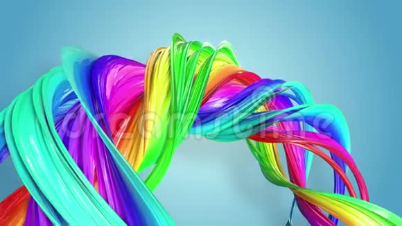 美丽的彩虹丝带扭曲弯曲彩色创意背景与柔和流畅的动画视频的预览图