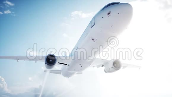 乘客飞行飞机动画日光云彩飞机的凝结痕迹现实的4k动画视频的预览图