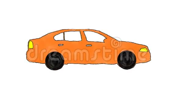 在阿尔法频道的循环中驾驶一辆手画的卡通橙色汽车视频的预览图