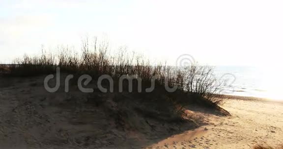 地平线上有太阳光束的海滩场景4k视频的预览图