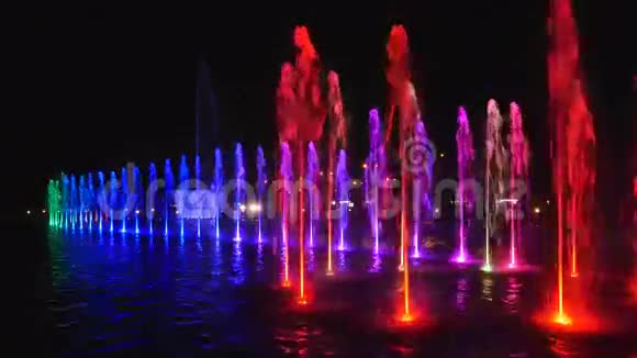 夜间照明的喷泉视频的预览图