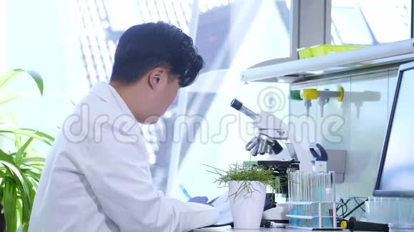 在实验室工作的亚洲科学家博士进行微生物学研究实验室工具显微镜试管设备视频的预览图