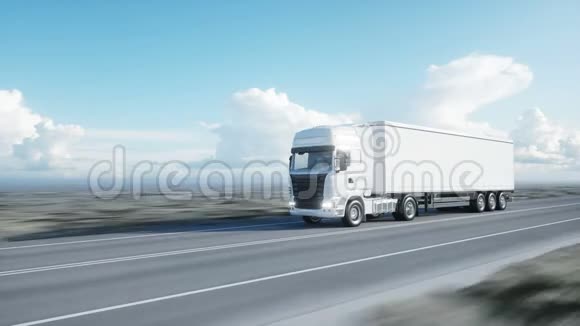 白色卡车公路上的半拖车运输物流理念4K写实循环动画视频的预览图