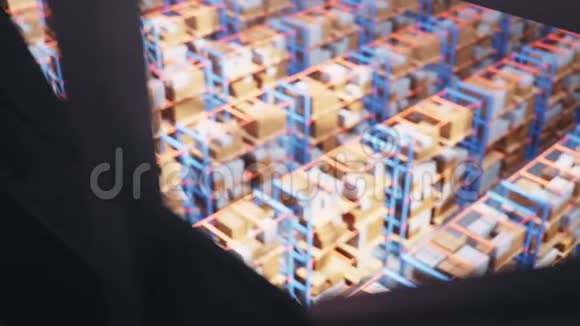 仓库内有纸板箱在托盘架物流中心巨大的现代化仓库仓库视频的预览图