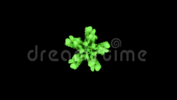 绿色墨水注射的3D渲染溶解并在黑色的水中扩散以Luma哑光作为阿尔法通道用于视觉视频的预览图