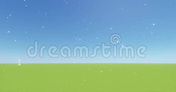 蒲公英种子被吹动漂浮在半空中蓝天和草原视频的预览图
