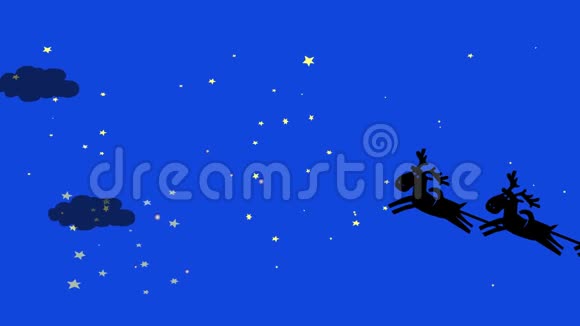 圣诞老人和他的驯鹿在天空中飞翔视频的预览图
