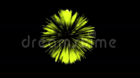 色彩斑斓的单根烟火在夜晚壮观的单一烟花3D渲染黄色版本32视频的预览图