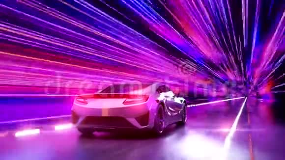 一辆现代跑车通过一条抽象的紫外线隧道快速行驶紫外线动画视频的预览图