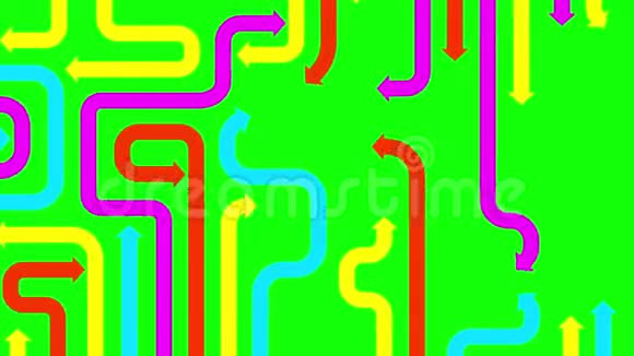绿色屏幕上的彩色箭头迷宫无缝循环CG动画视频的预览图