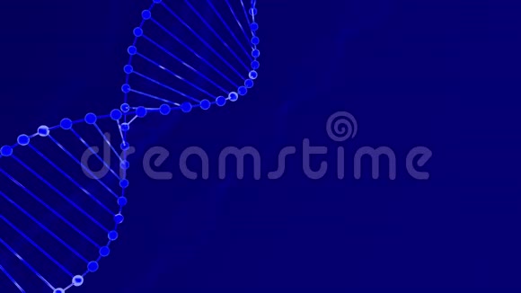 具有景深的抽象蓝色闪闪发光的DNA双螺旋debrises三维渲染的DNA构建动画视频的预览图