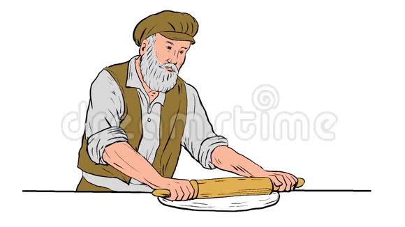 中世纪面包师滚针2D动画视频的预览图