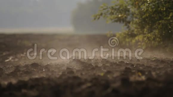 耕田清晨的水汽笼罩大地视频的预览图