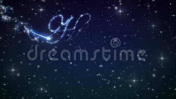新年快乐美丽的文字外观动画在夜冬天空由星星制成的文字高清1080可循环视频的预览图
