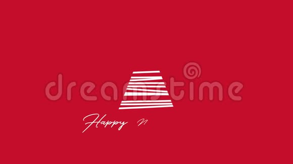 动画特写新年快乐文字红色背景白色圣诞树视频的预览图
