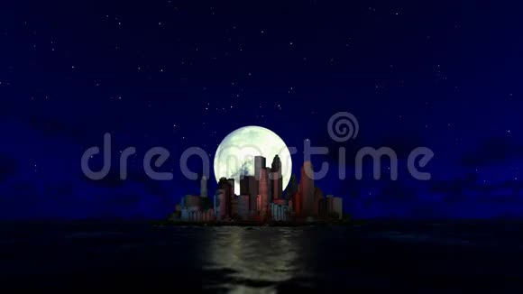 现代的海洋城市月亮在后面视频的预览图
