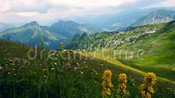 阳光明媚的一天典型的山脉瑞士景观视频的预览图