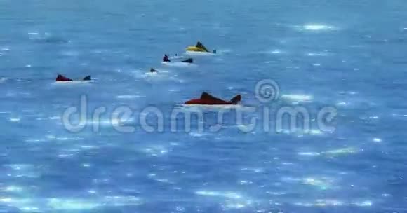 卡通鱼在闪闪发光的湖里游泳水面在阳光下浪玲玲视频的预览图