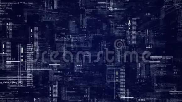 蓝色带有文本代码的数字hud隧道视频的预览图