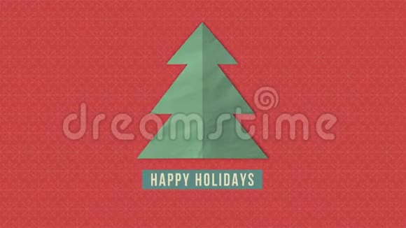 动画特写快乐假期文字红色背景白色圣诞树视频的预览图