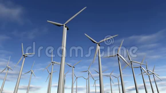 风力发电场的动画风力涡轮机可循环4K视频的预览图