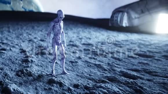 星球上的外星人月亮地球在背狗上不明飞行物现实运动和着色器4K动画片视频的预览图