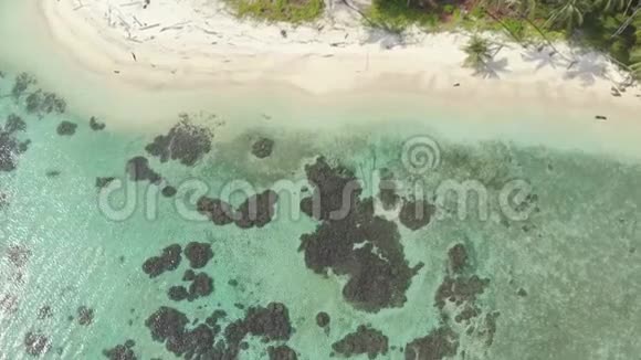 空中飞越珊瑚礁热带加勒比海绿松石碧水印度尼西亚苏门答腊巴尼亚克群岛顶级旅游游客视频的预览图