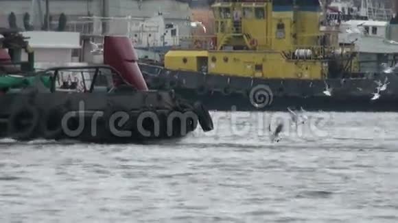 拖船在港口慢慢漂浮视频的预览图