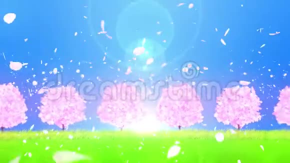 盛开的樱花近山日本传统的三仓风景优美典雅风格循环动画视频的预览图